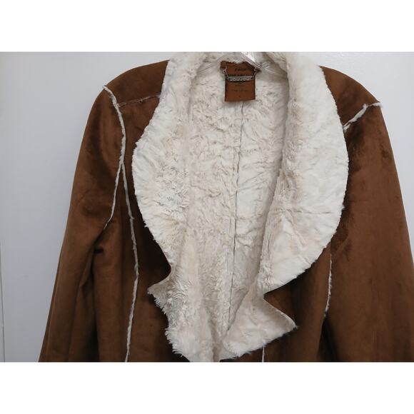JouJou Faux Suede Shearling Waterfall Cardigan Jacket Size L Brown Boho Western - Picture 3 of 16